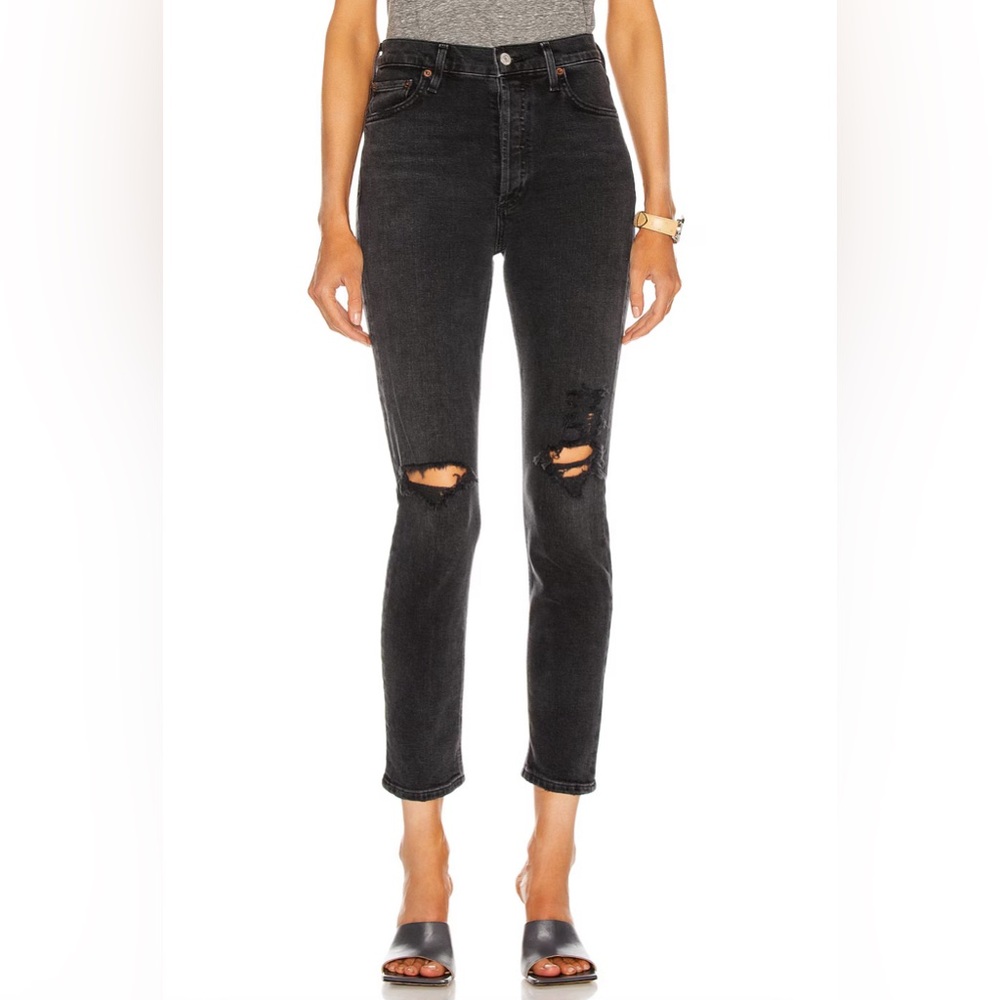 Agolde Nico High Rise Destroyed Cassette Black Jeans in Size 25